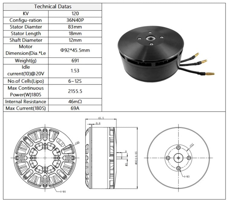 8318 120KV Motor Drone Brushless Propulsion System for Quadrocopter