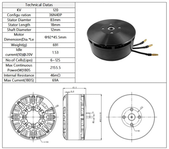 8318 120KV Motor Drone Brushless Propulsion System for Quadrocopter